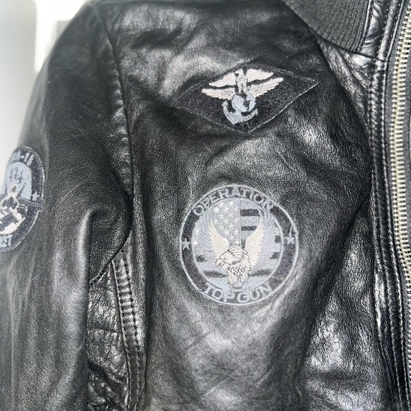 Black Genuine Leather Authentic Miss Top Gun Jacket - Picture 5 of 7